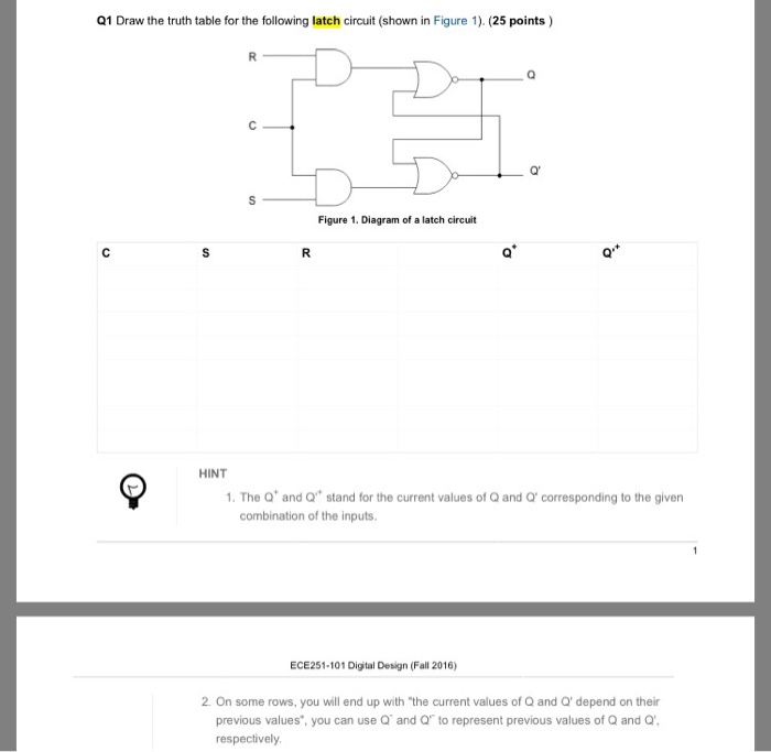 Solved Draw the truth table for the following latch circuit