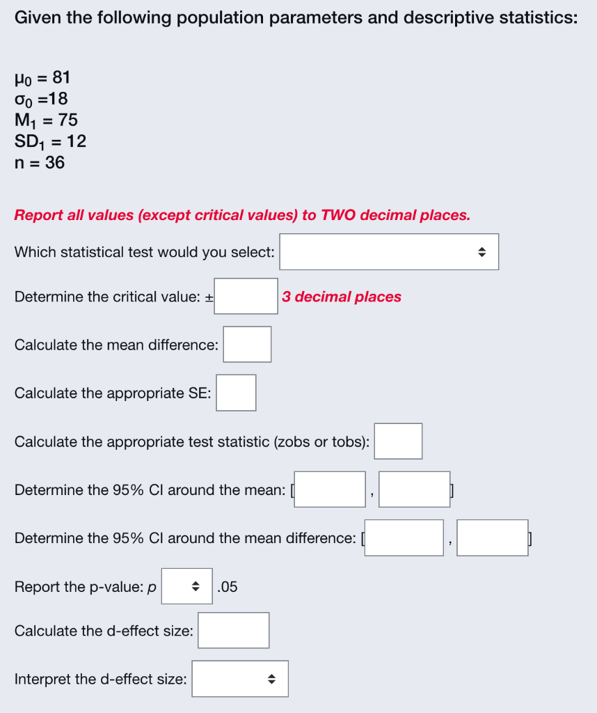 Solved Given the following population parameters and | Chegg.com