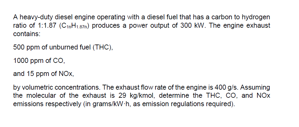 Solved A heavy-duty diesel engine operating with a diesel | Chegg.com