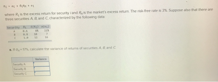 Solved return for security i and R is the market's excess | Chegg.com