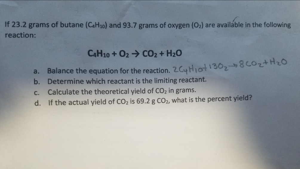 If 23 2 Grams Of Butane Cah10 And 93 7 Grams Of Chegg 