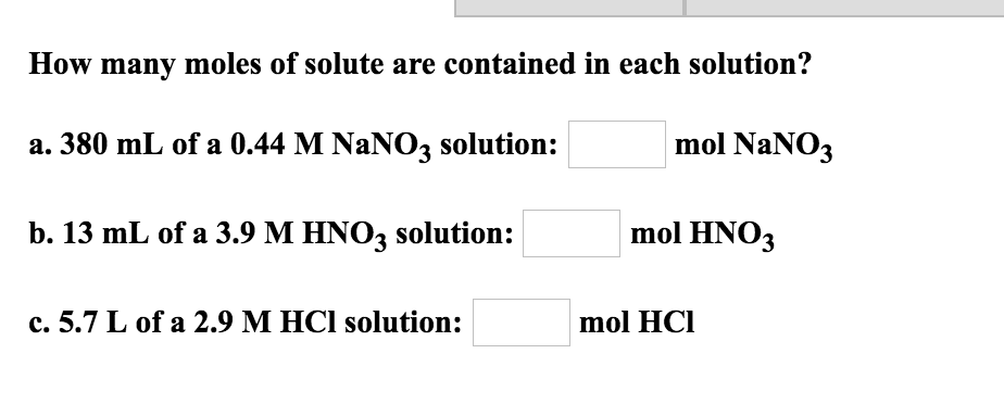 Solved How many moles of solute are contained in each | Chegg.com