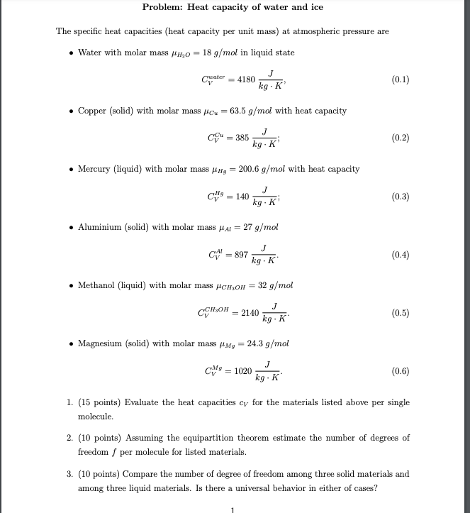 Solved The specific heat capacities (heat capacity per unit | Chegg.com