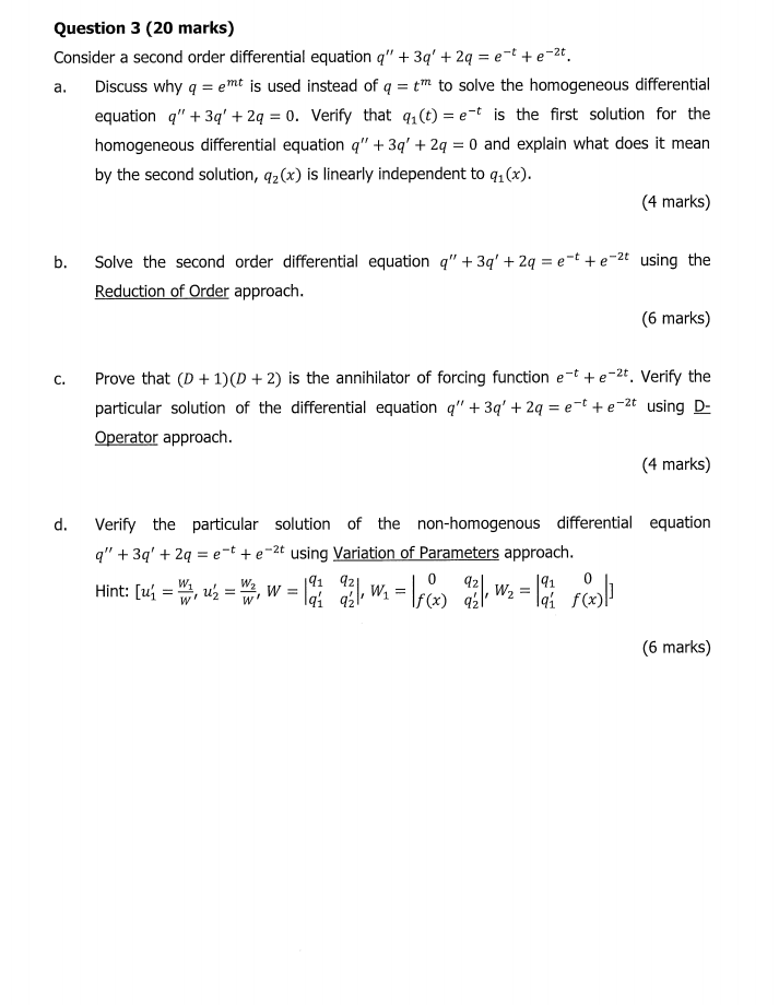 Solved Question 3 (20 marks) Consider a second order | Chegg.com