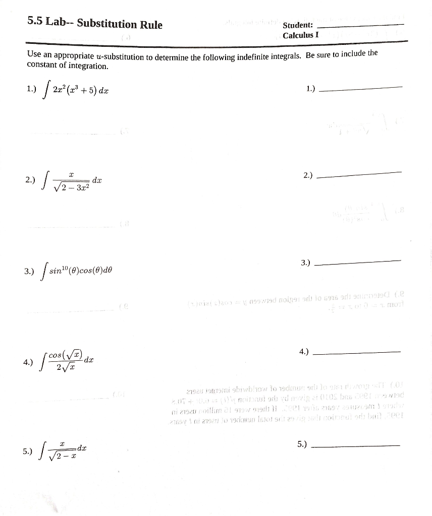 Solved 5.5 Lab-- Substitution Rule Student: Calculus I Use | Chegg.com