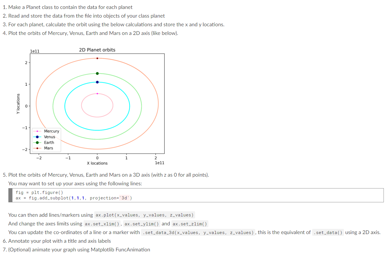 Solved 1. Make a Planet class to contain the data for each | Chegg.com