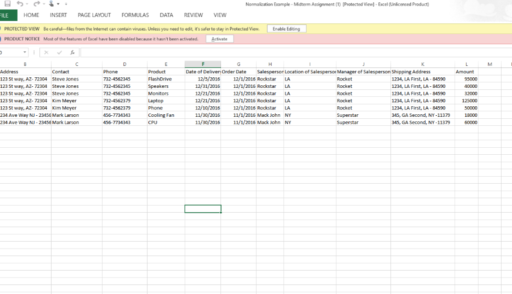 Excell File Containing Data 1) Excel file with columns and data and that has to | Chegg.com