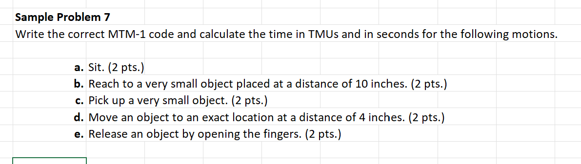 Sample Problem 7 Write the correct MTM-1 code and | Chegg.com