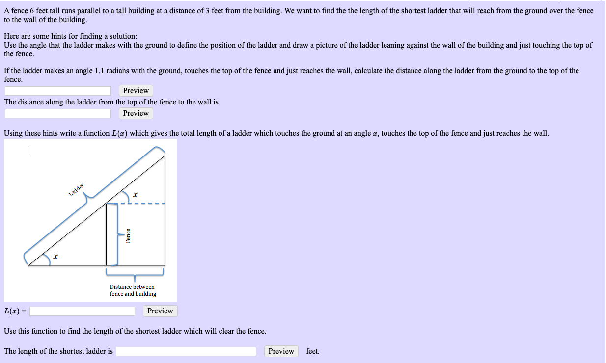 Solved A fence 6 feet tall runs parallel to a tall building | Chegg.com