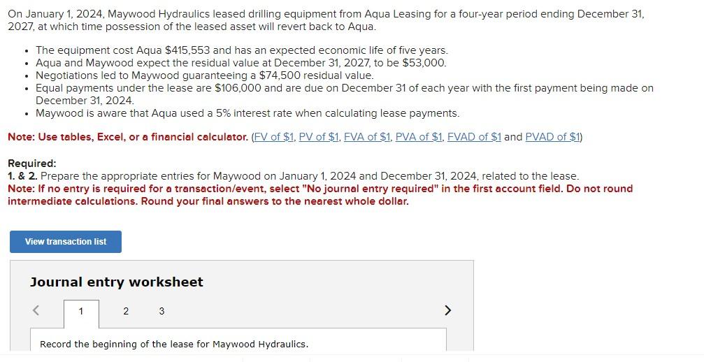 Solved On January 1, 2024, Maywood Hydraulics leased