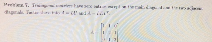 Solved Problem 7 Tridiagonal Matrices Have Zero Entries 9816