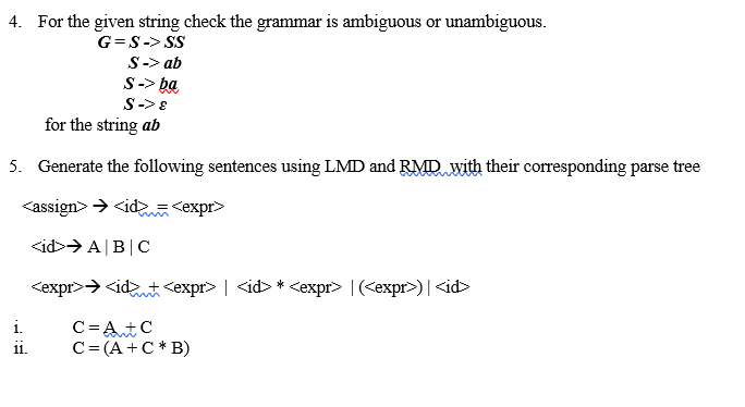 Solved 4. For The Given String Check The Grammar Is | Chegg.com