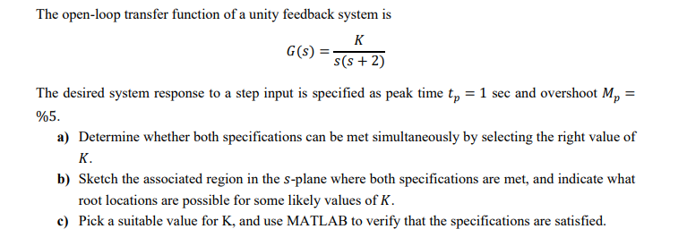 The open-loop transfer function of a unity feedback | Chegg.com