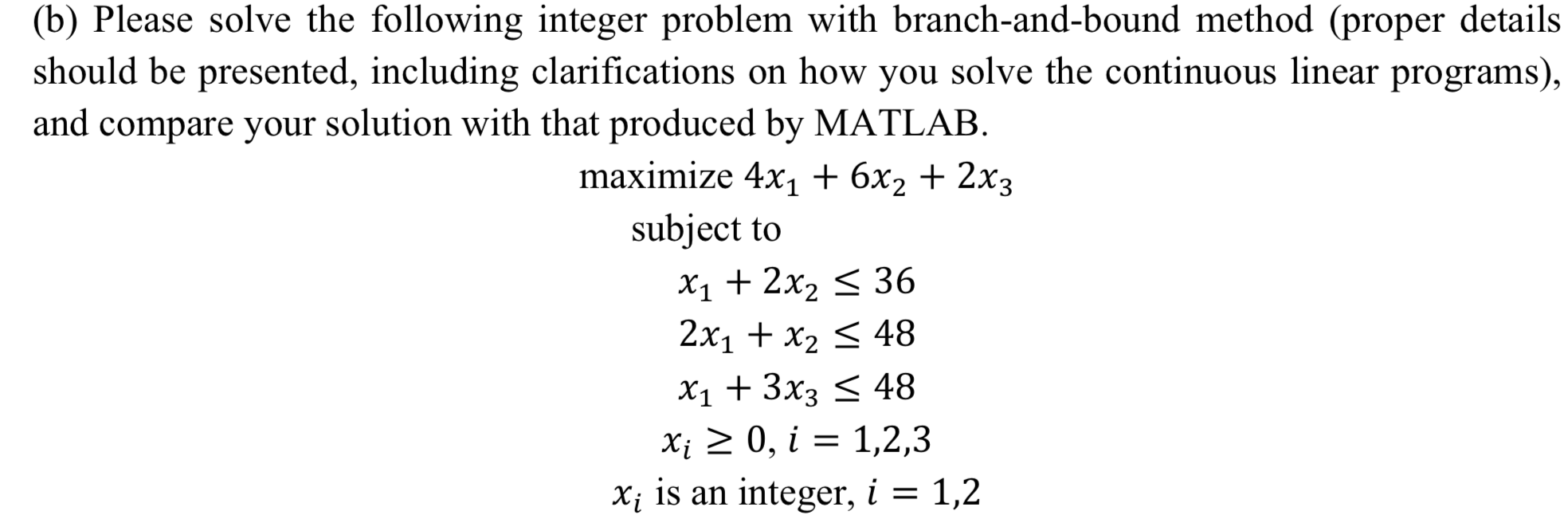 Solved (b) Please Solve The Following Integer Problem With | Chegg.com