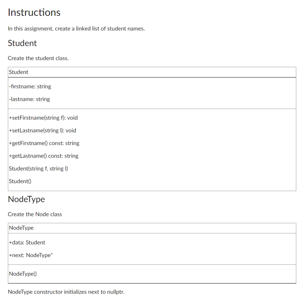 linked list assignment notes