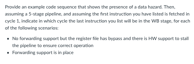 Solved Provide an example code sequence that shows the | Chegg.com