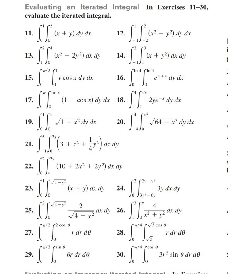 Solved Evaluating an Iterated Integral In Exercises 11-30, | Chegg.com