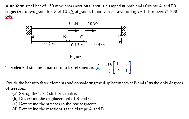 Solved A uniform steel bar of 150 mm cross sectional area is | Chegg.com