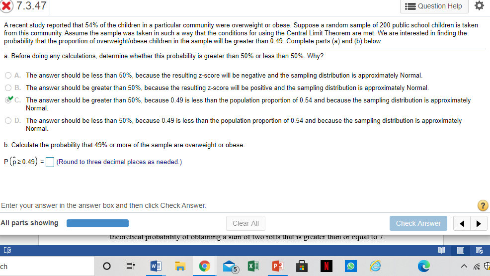 Solved X 7.3.47 Question Help o A recent study reported that | Chegg.com