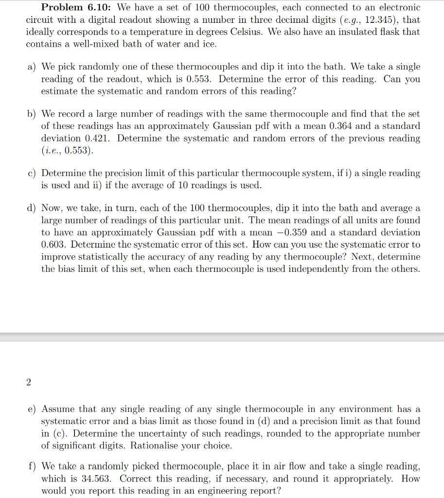 Problem 6.10: We have a set of 100 thermocouples, | Chegg.com