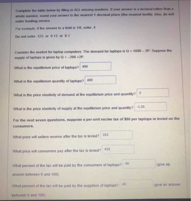 Solved Complete the table below by filling in ALL missing | Chegg.com