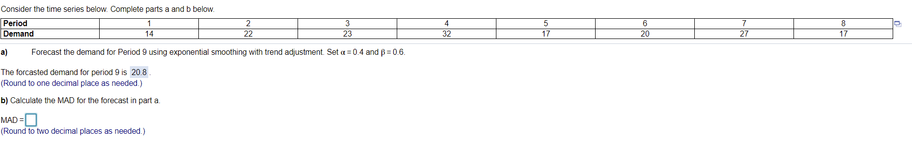 Solved Consider the time series below. Complete parts a and | Chegg.com