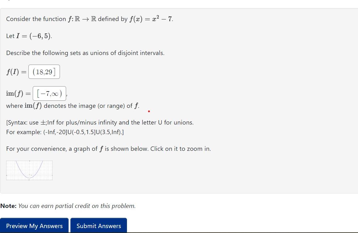 Solved Consider The Function F:R→R Defined By F(x)=x2−7. Let | Chegg.com