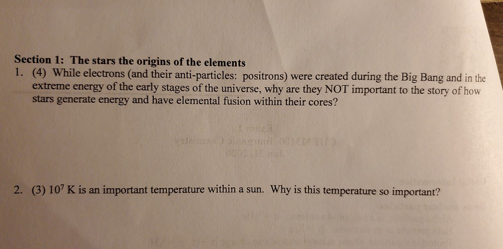 Solved Section 1 The stars the origins of the elements 1.