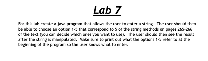 Lab 7 For this lab create a java program that allows | Chegg.com