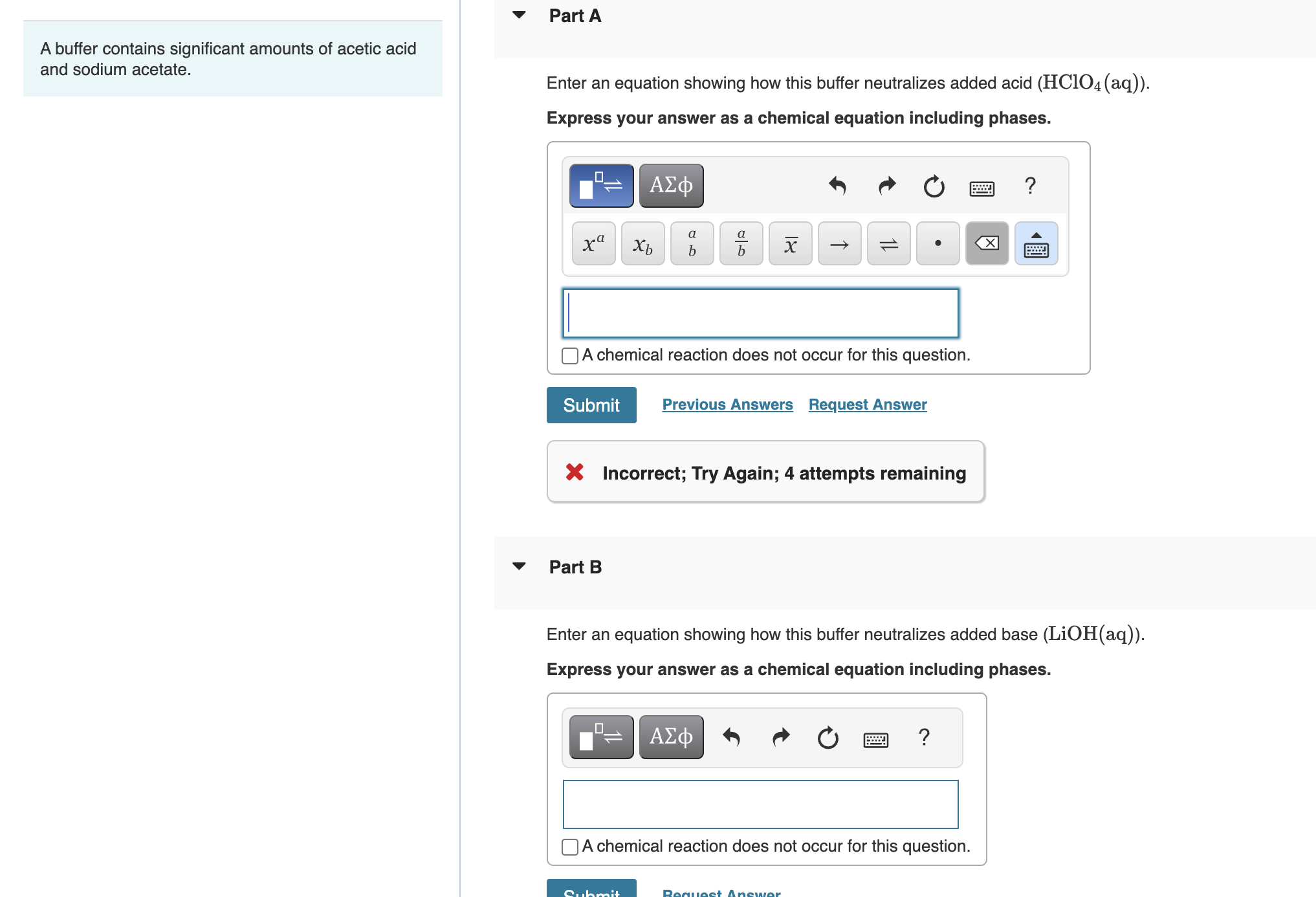 Solved A buffer contains significant amounts of acetic