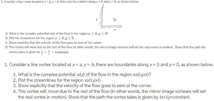 Solved 1. Consider a line vortex located at x = 0, y = b; | Chegg.com