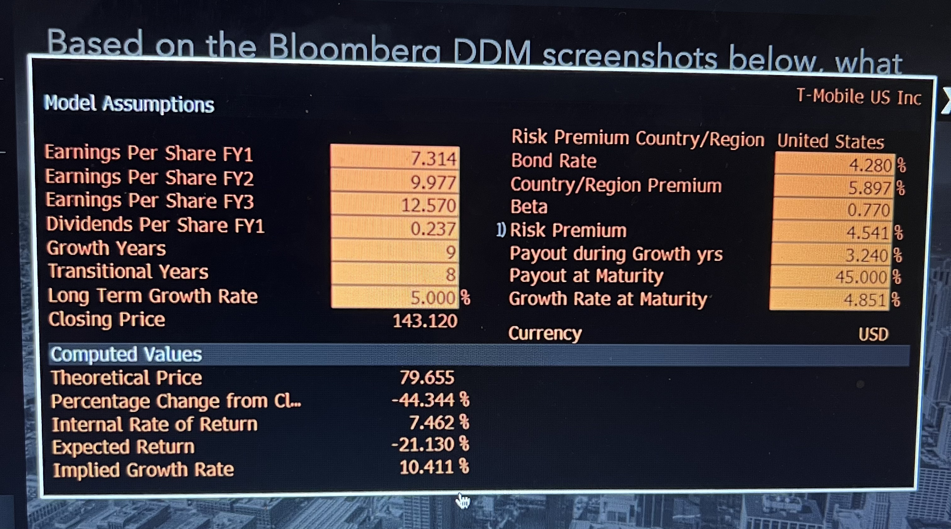 Solved Based On The Bloomberg DDM Screenshots Below, What | Chegg.com