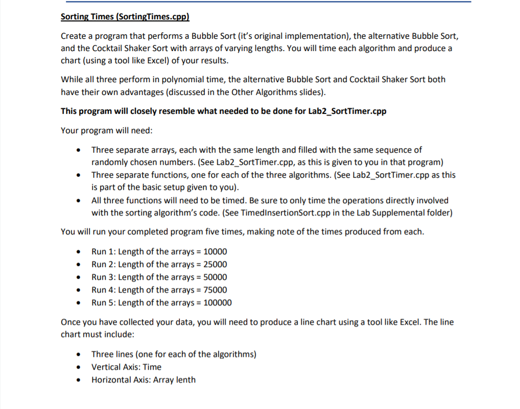 Sorting Times (SortingTimes.cpp Create a program that | Chegg.com