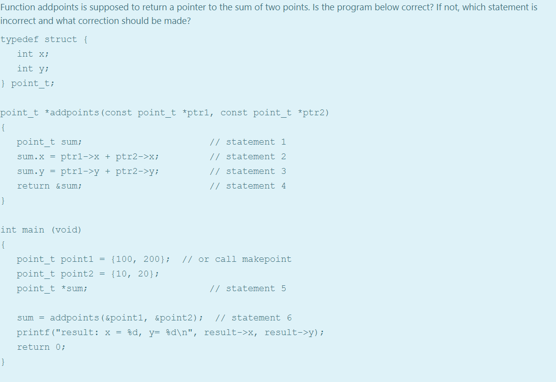 Solved Function addpoints is supposed to return a pointer to | Chegg.com