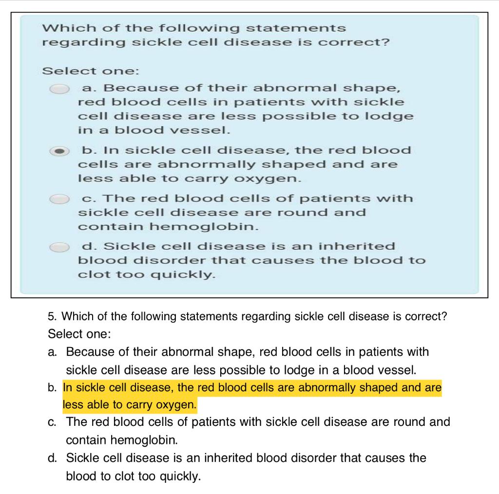 Solved Which of the following statements regarding sickle | Chegg.com