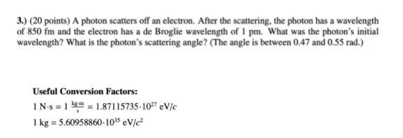 Solved 3.) (20 points) A photon scatters off an electron. | Chegg.com