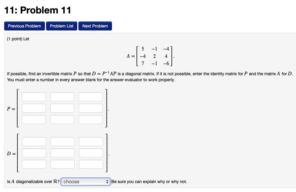 Solved 11: Problem 11 Previous Problem Problem List Next | Chegg.com