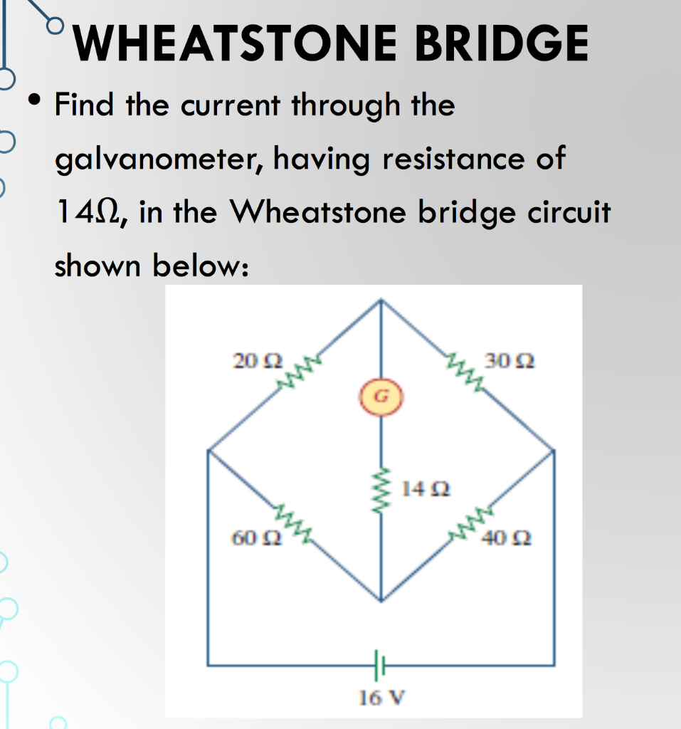 Solved WHEATSTONE BRIDGE * Find The Current Through The | Chegg.com