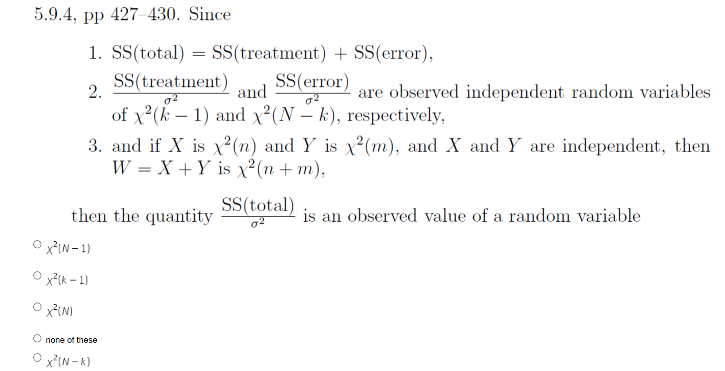 Solved 5 9 4 Pp 427 430 Since 1 Ss Total Ss Treatment Chegg Com