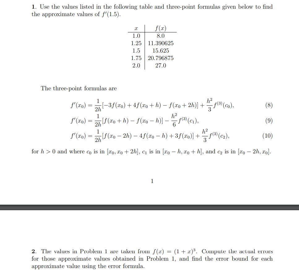 Solved 1. Use the values listed in the following table and | Chegg.com