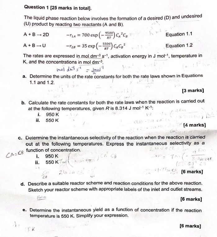 Solved Question 1 [25 marks in total]. The liquid phase | Chegg.com