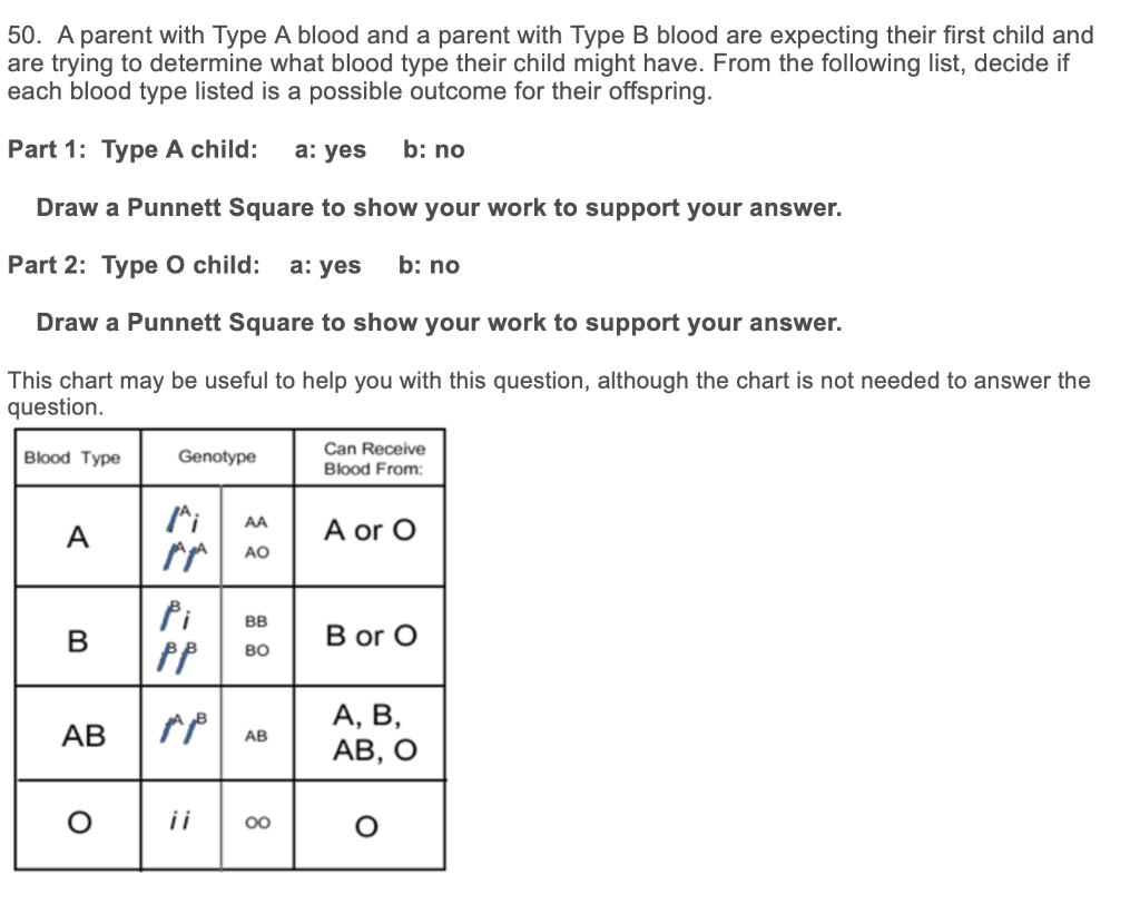 Solved 50 A Parent With Type A Blood And A Parent With Type Chegg Com