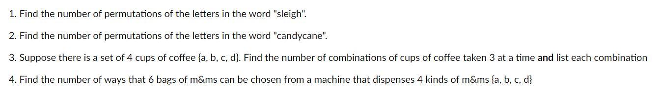 Solved 1. Find The Number Of Permutations Of The Letters In | Chegg.com