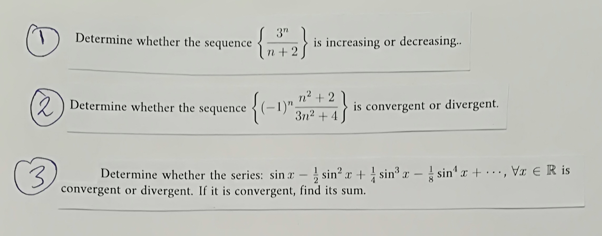 Solved 3 O Determine whether the sequence Determine whether | Chegg.com