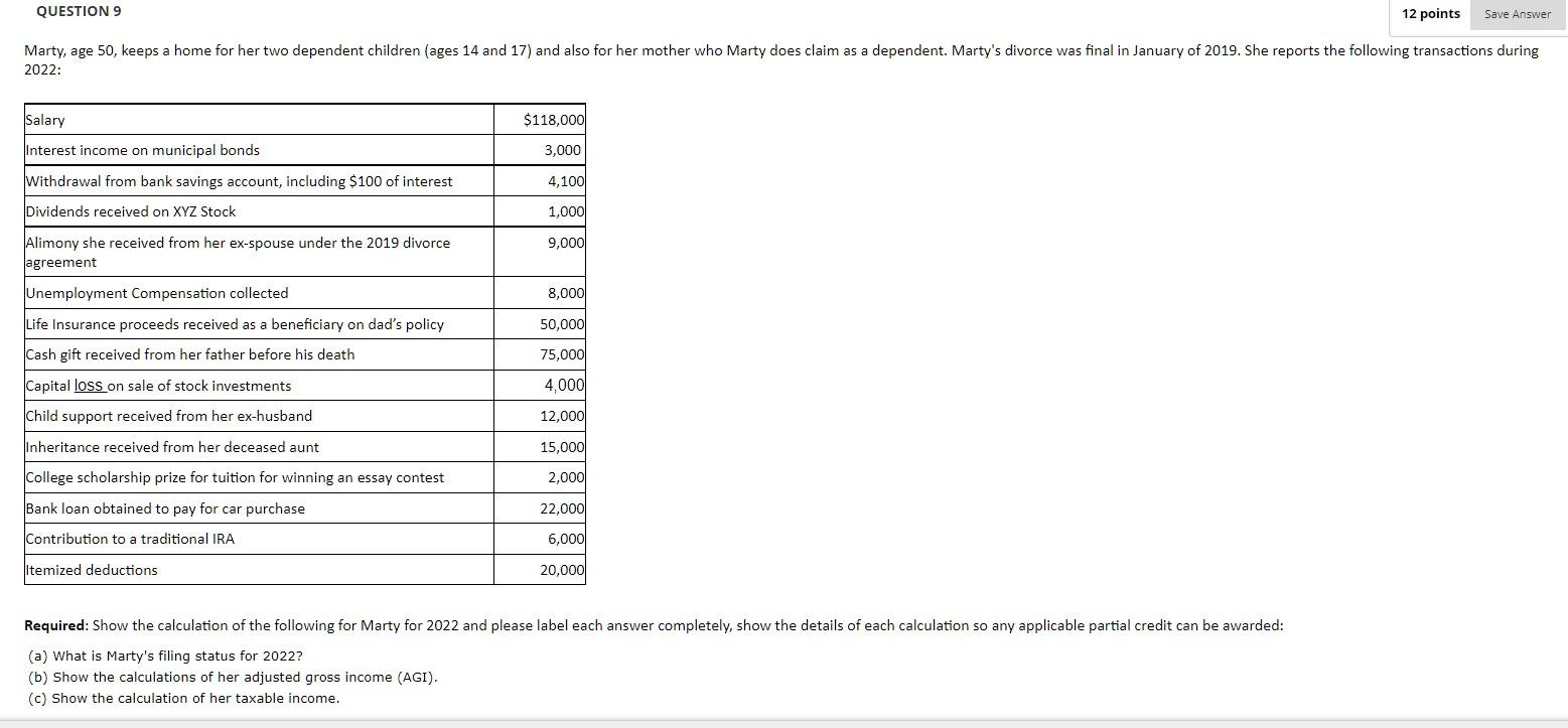 (a) What is Marty's filing status for 2022? (b) Show
