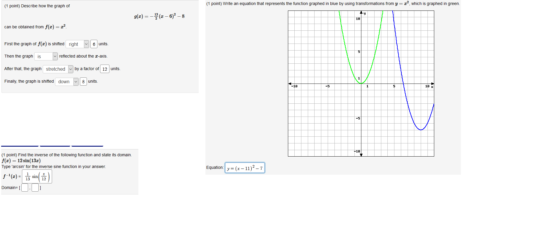 Solved (1 point) Describe how the graph of (1 point) Write | Chegg.com