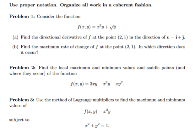 Use Proper Notation Organize All Work In A Coherent Chegg Com