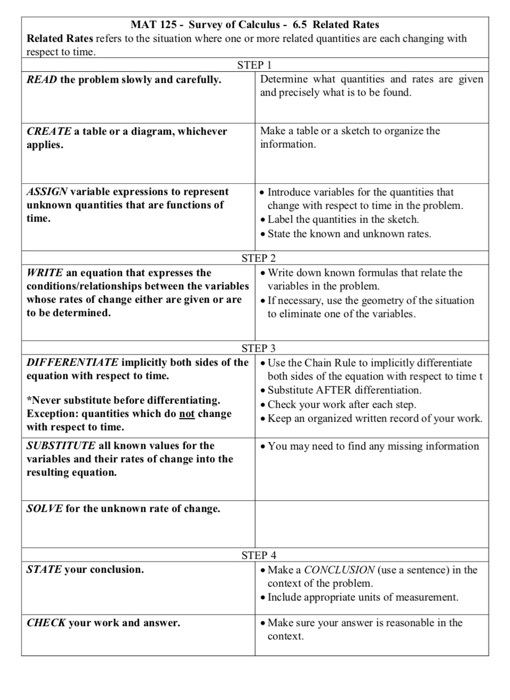 Solved MAT 125- Survey of Calculus 6.5 Related Rates Related | Chegg.com