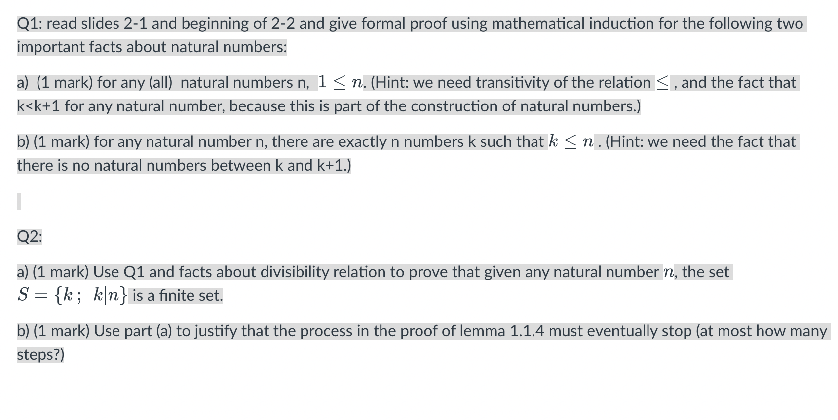 Solved Q1: read slides 2-1 and beginning of 2-2 and give | Chegg.com