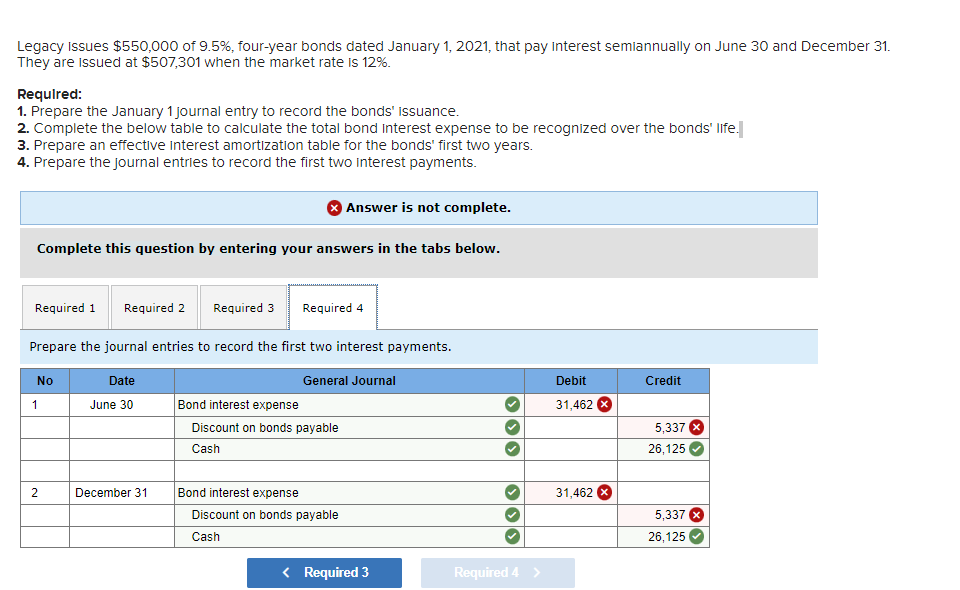 Solved Legacy Issues $550,000 Of 9.5%, Four-year Bonds Dated 